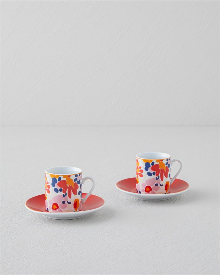 Fabele Porselen 4 Parça 2 Kişilik Kahve Fincan Takımı 80 ml Renkli