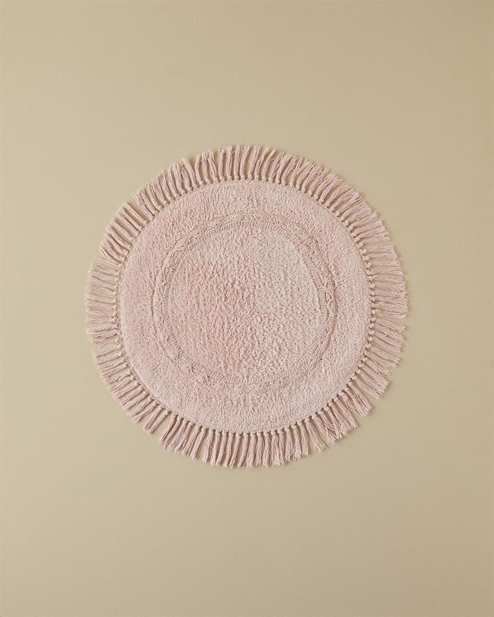Falbelo Pamuklu Yuvarlak Banyo Paspası Pembe