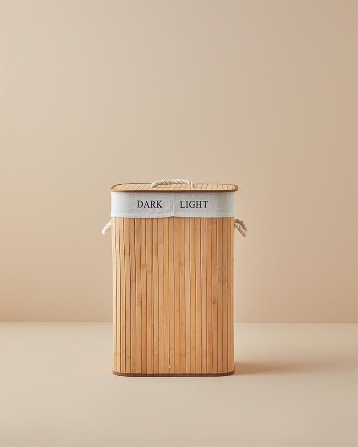 Fancy Katlanabilir 2 Bölmeli Bambu Çamaşır Sepeti Bej