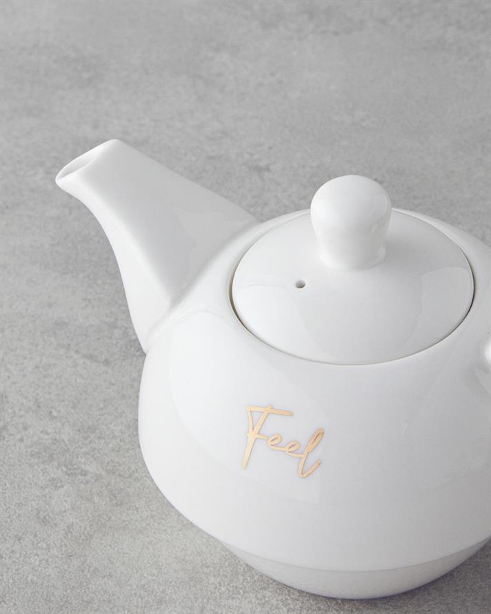 Feel Happy New Bone China Demlik Seti 400 ml Beyaz