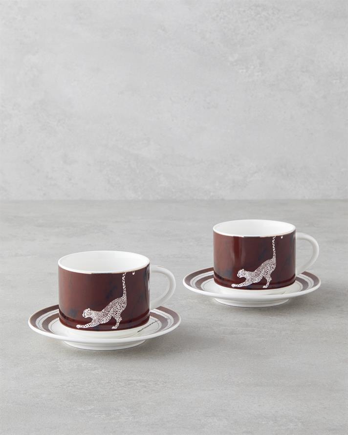 Feline New Bone China 4 Parça 2 Kişilik Çay Fincanı Takımı 230 ml Kahverengi
