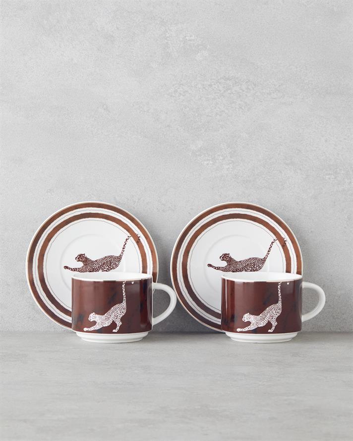 Feline New Bone China 4 Parça 2 Kişilik Çay Fincanı Takımı 230 ml Kahverengi