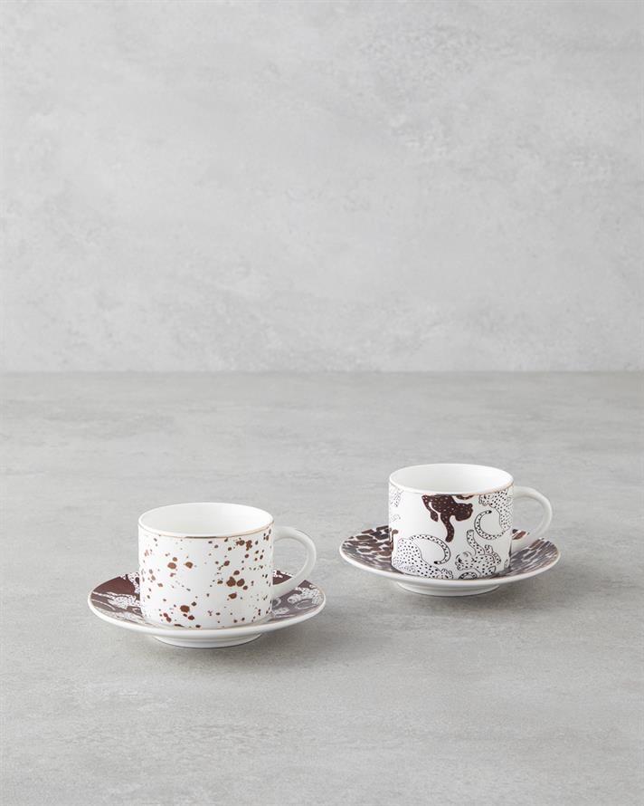 Feline New Bone China 4 Parça 2 Kişilik Kahve Fincan Takımı 100 ml Kahverengi