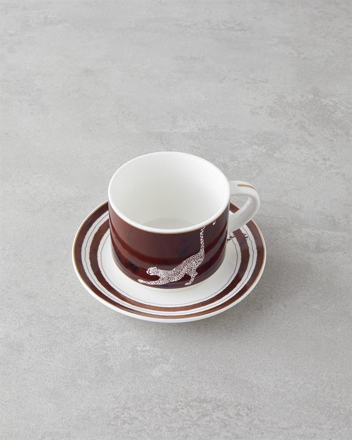 Feline New Bone China 4 Parça 2 Kişilik Çay Fincanı Takımı 230 ml Kahverengi