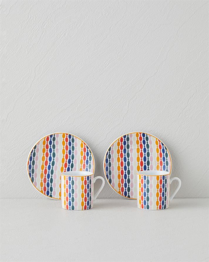 Feliz Porselen 4 Parça 2 Kişilik Kahve Fincan Takımı 80 ml Renkli