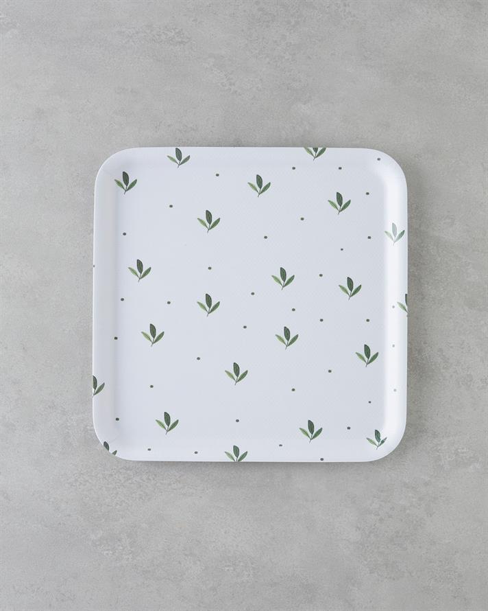 Feuille Melamin Kaydırmaz Tepsi 33x33 cm Yeşil