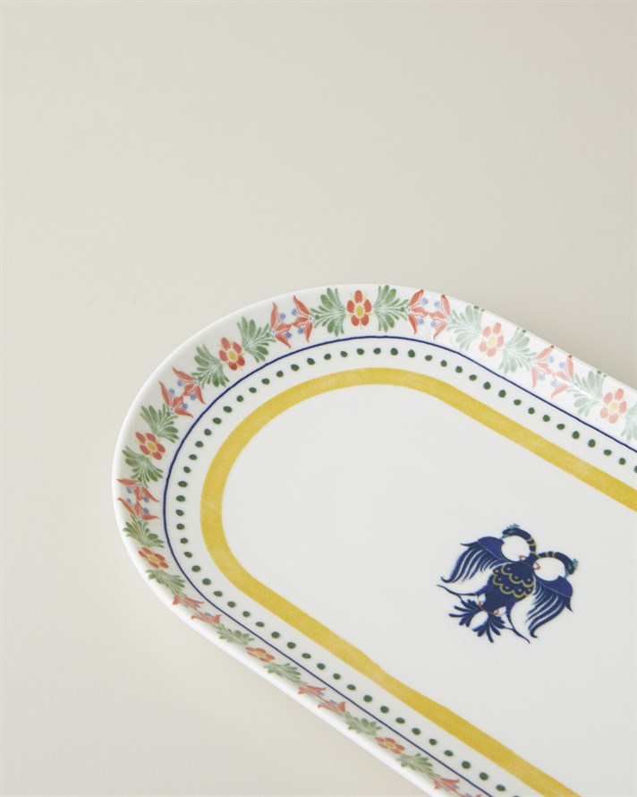 Fiesta Talavera Porselen Kayık Tabak 30 cm Beyaz - Lacivert