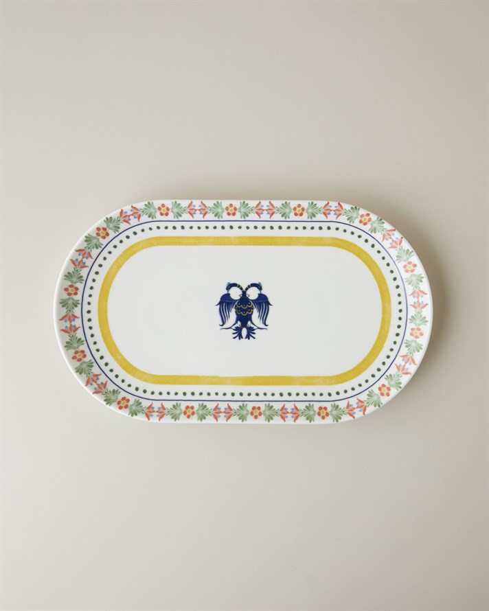 Fiesta Talavera Porselen Kayık Tabak 30 cm Beyaz - Lacivert
