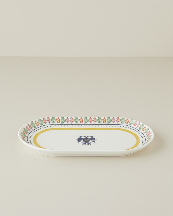 Fiesta Talavera Porselen Kayık Tabak 30 cm Beyaz - Lacivert