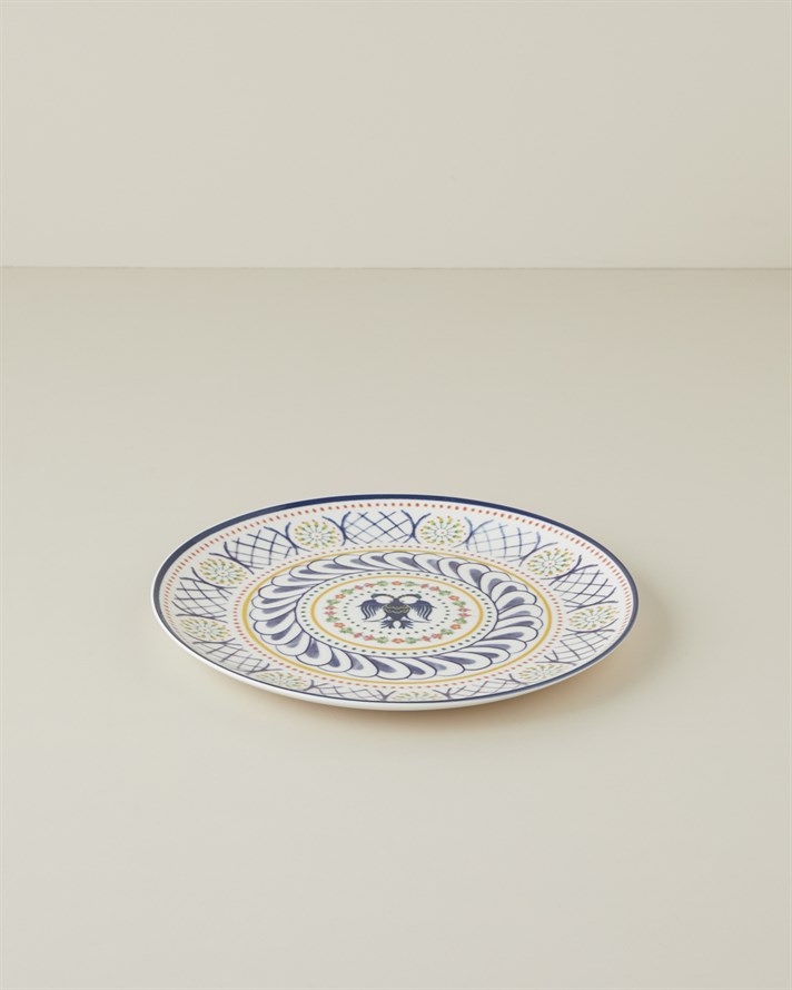Fiesta Talavera Porselen Servis Tabağı 26 cm Beyaz - Lacivert
