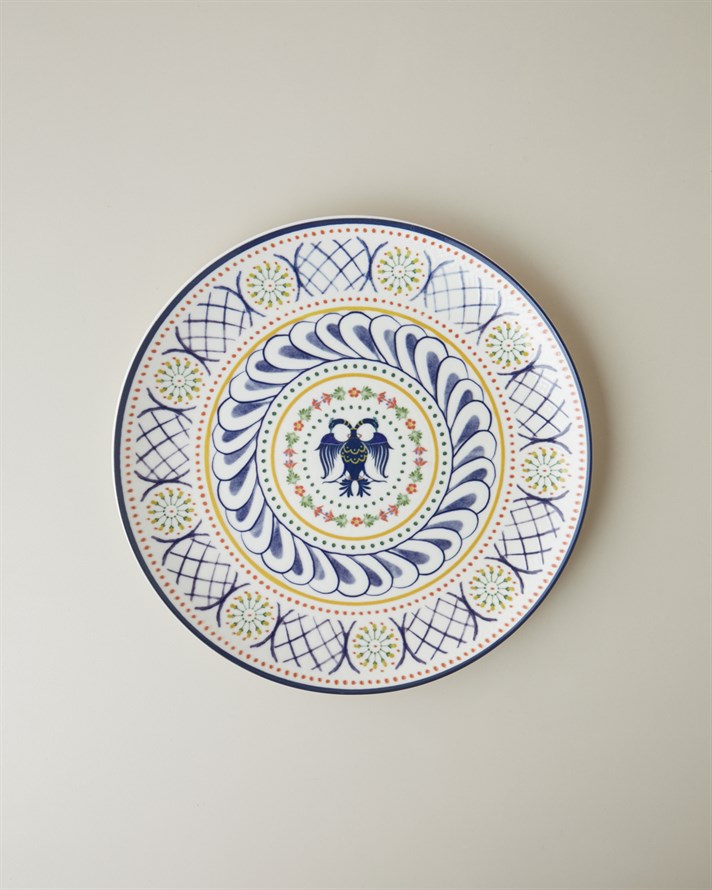 Fiesta Talavera Porselen Servis Tabağı 26 cm Beyaz - Lacivert