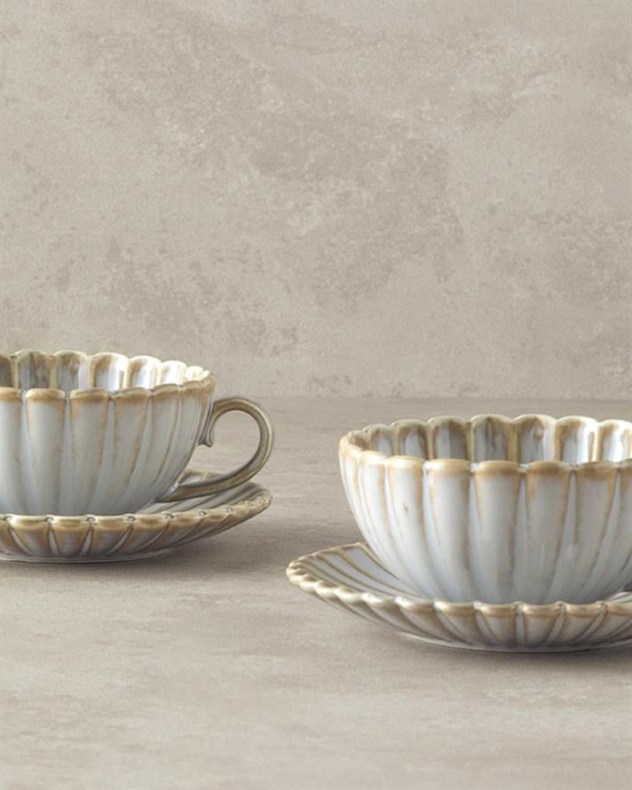 Fiore New Bone China 4 Parça 2 Kişilik Çay Fincanı Takımı Gri