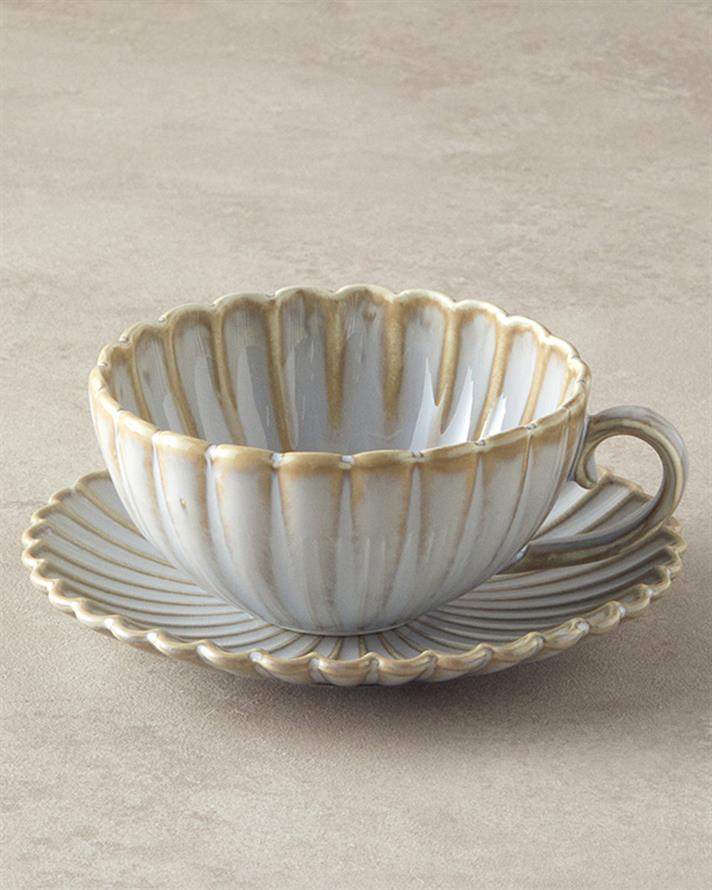 Fiore New Bone China 4 Parça 2 Kişilik Çay Fincanı Takımı Gri