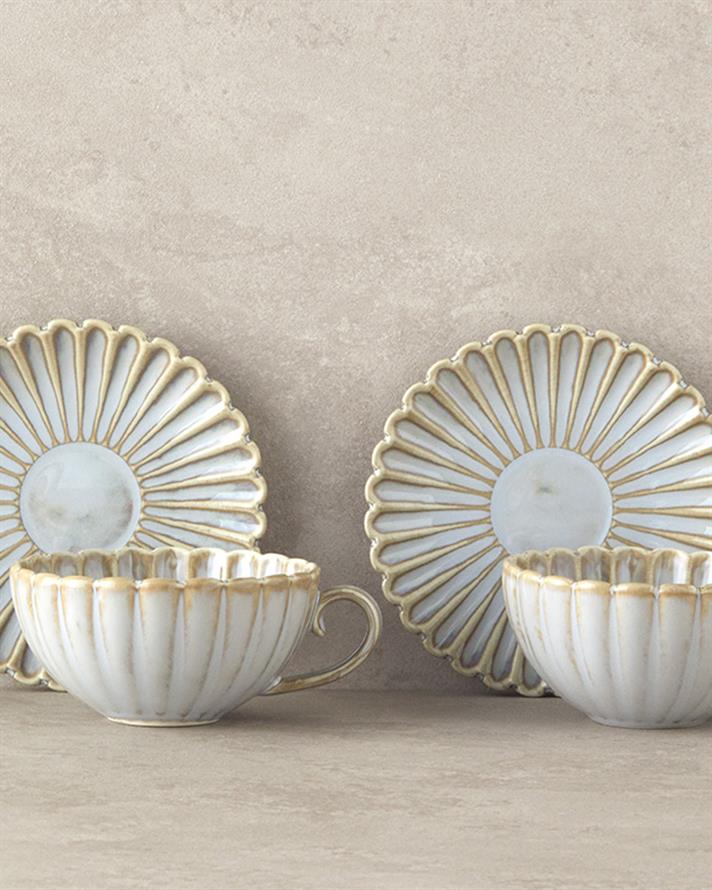 Fiore New Bone China 4 Parça 2 Kişilik Çay Fincanı Takımı Gri