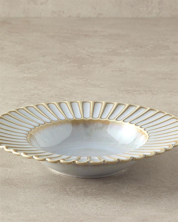 Fiore New Bone China Çukur Yemek Tabağı 22 cm Gri