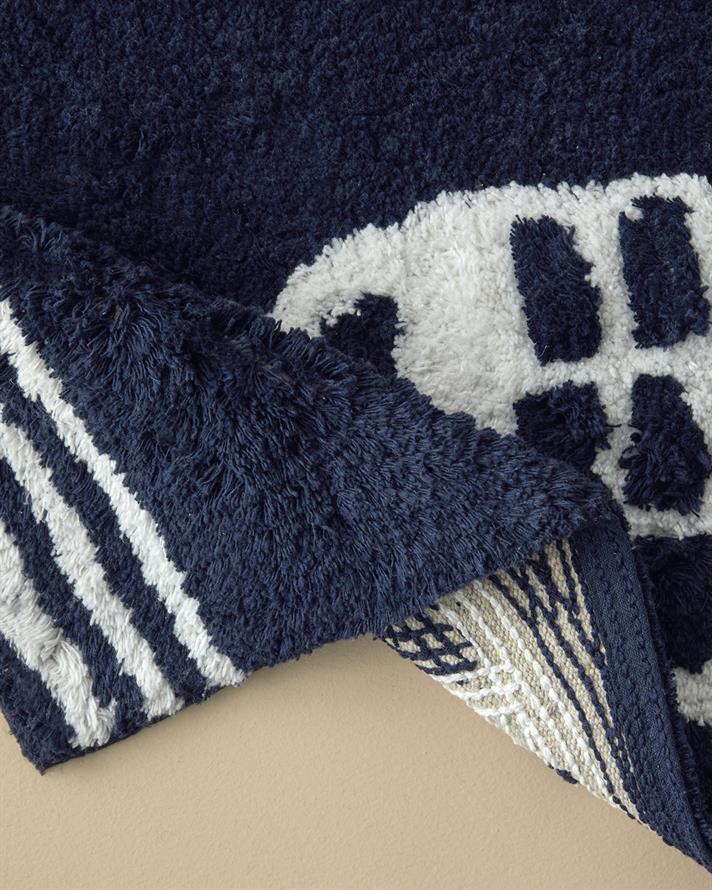 Fishbone Pamuklu Banyo Paspası Lacivert-Beyaz