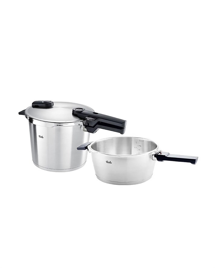 Fissler Vitaquick Premium Ek Cam Kapak + Buharda Pişirme Aparatlı Düdüklü Tencere Seti 6 + 3,5 L
