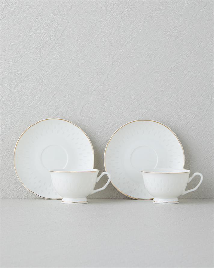 Flare New Bone China 4 Parça 2 Kişilik Kahve Fincan Takımı Gold