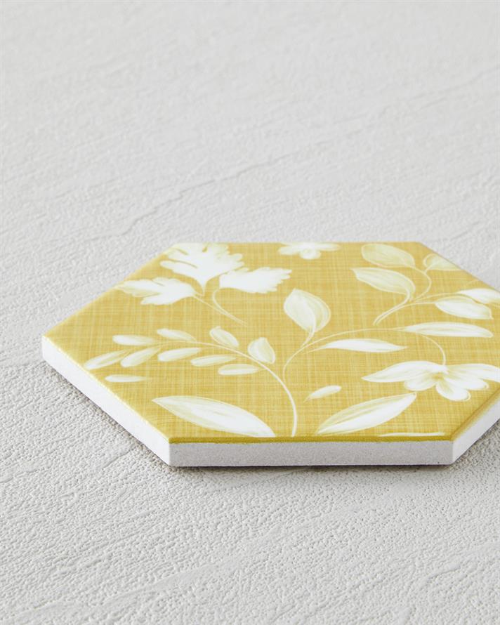 Flaria Seramik Bardak Altlığı 10.8x0.8 cm Beyaz - Sarı