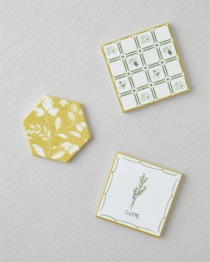 Flaria Seramik Bardak Altlığı 10.8x0.8 cm Beyaz - Sarı