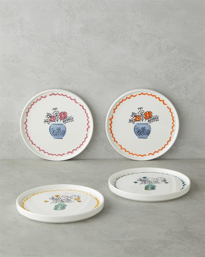 Floe Seramik 4lü Pasta Tabağı 20 cm Renkli
