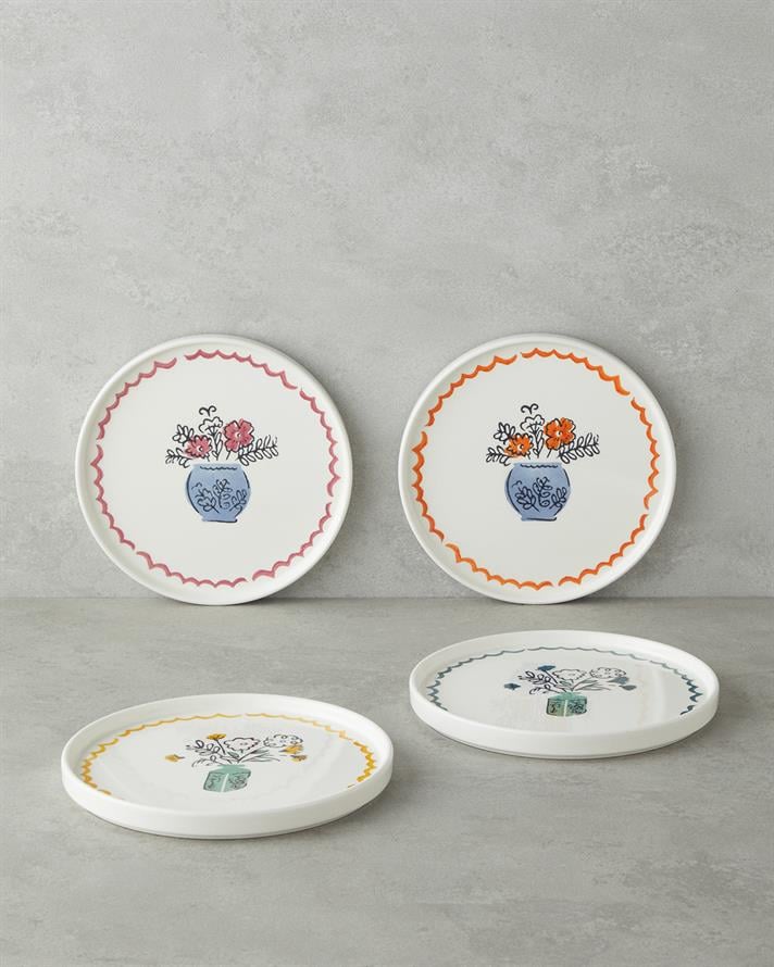 Floe Seramik 4lü Pasta Tabağı 20 cm Renkli