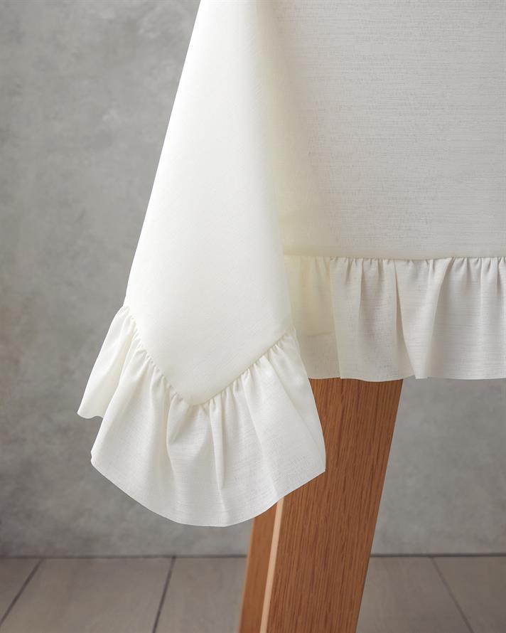 Flor Pura Polyester Fırfırlı Masa Örtüsü 150x200 cm Krem