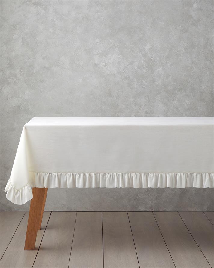 Flor Pura Polyester Fırfırlı Masa Örtüsü 150x200 cm Krem