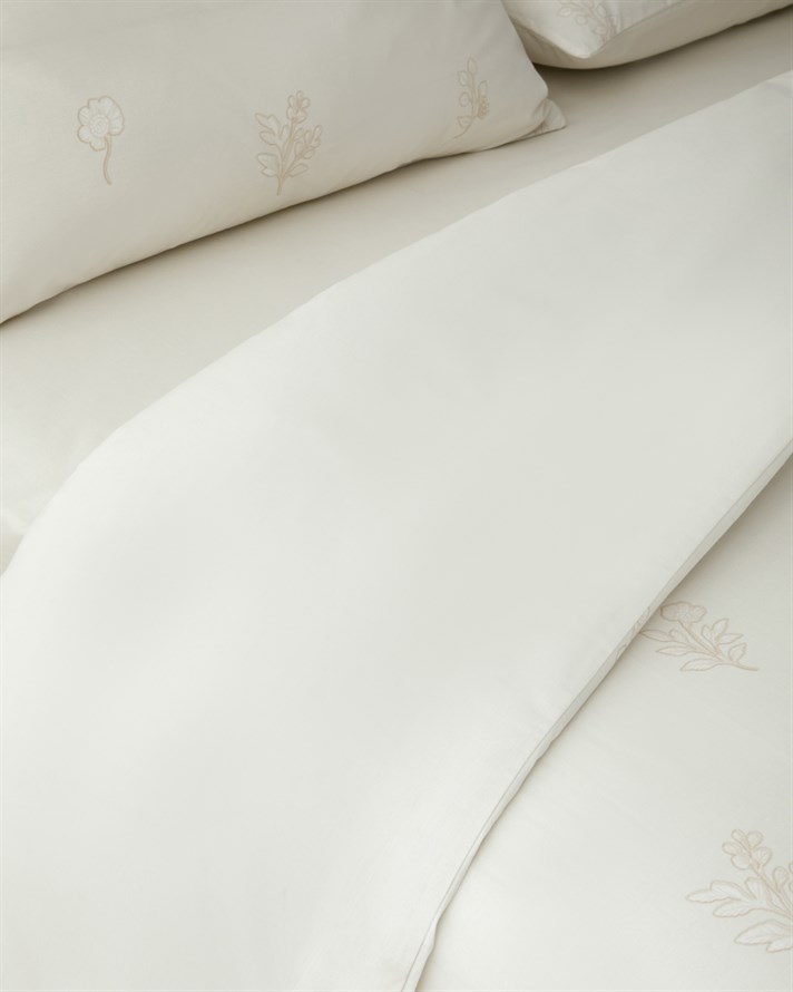 Flora Embrace Pamuklu Tek Kişilik Çarşaflı Nevresim Takımı 160x220 cm Krem
