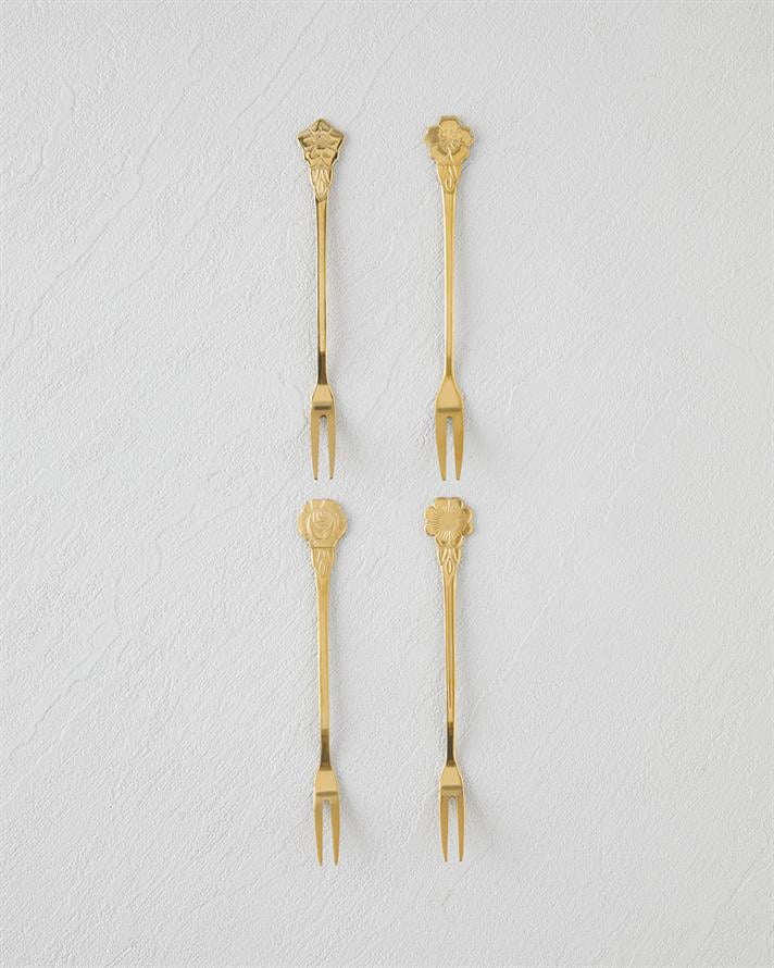 Flora Paslanmaz Çelik Kokteyl Çatalı 4 Parça Gold