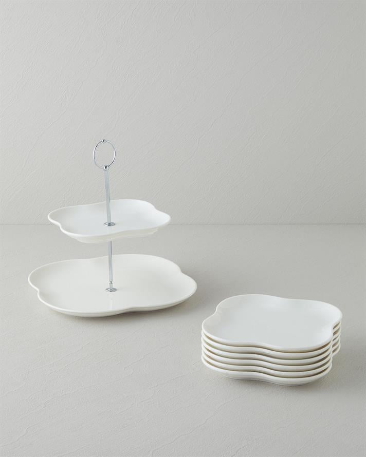 Flora Porselen Pasta Seti 9 parça 6 kişilik Beyaz