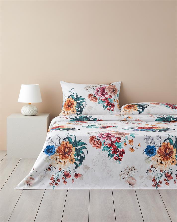Flora Vista Dijital Baskılı Pamuklu Tek Kişilik Nevresim Takımı 160x220 cm Turuncu