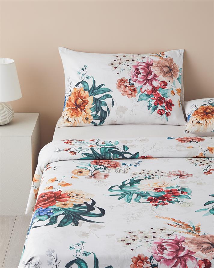 Flora Vista Dijital Baskılı Pamuklu Tek Kişilik Nevresim Takımı 160x220 cm Turuncu