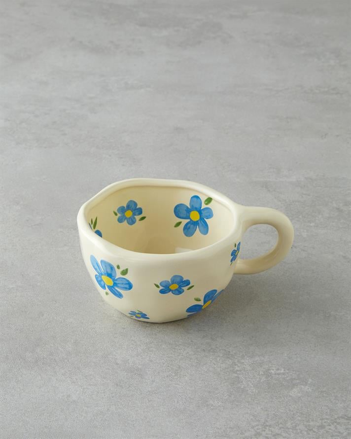 Floral Blues Stoneware Kupa 300 ml Mavi