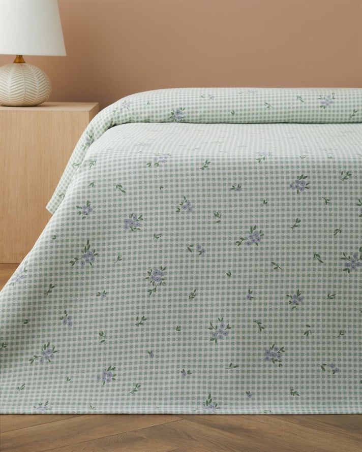 Floral Breeze Baskılı Pamuklu Tek Kişilik Pike 150x220 cm Yeşil