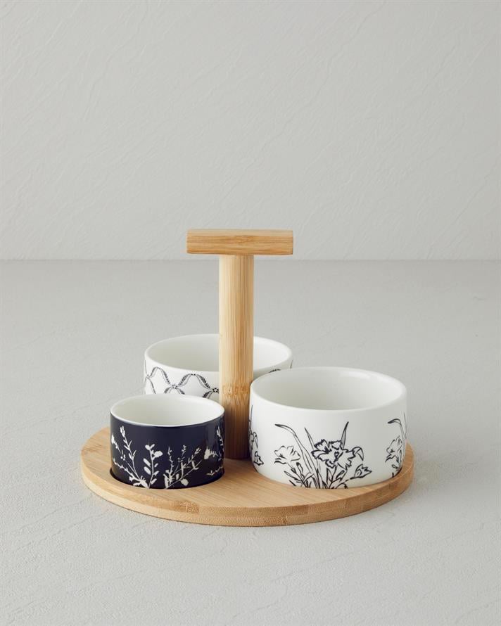 Floral Dreams Stoneware 4 Parça Sunumluk 20 cm Siyah - Beyaz