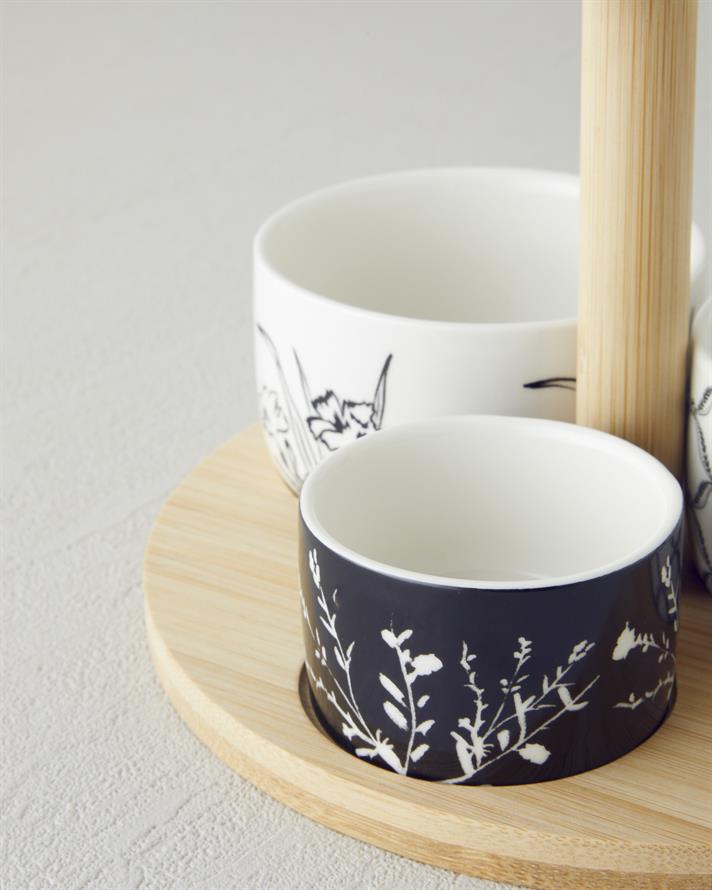 Floral Dreams Stoneware 4 Parça Sunumluk 20 cm Siyah - Beyaz