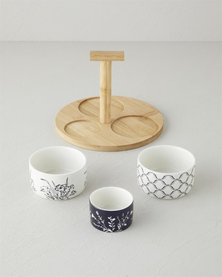 Floral Dreams Stoneware 4 Parça Sunumluk 20 cm Siyah - Beyaz