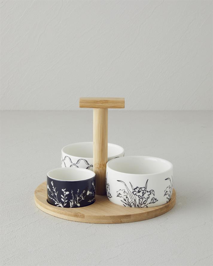 Floral Dreams Stoneware 4 Parça Sunumluk 20 cm Siyah - Beyaz