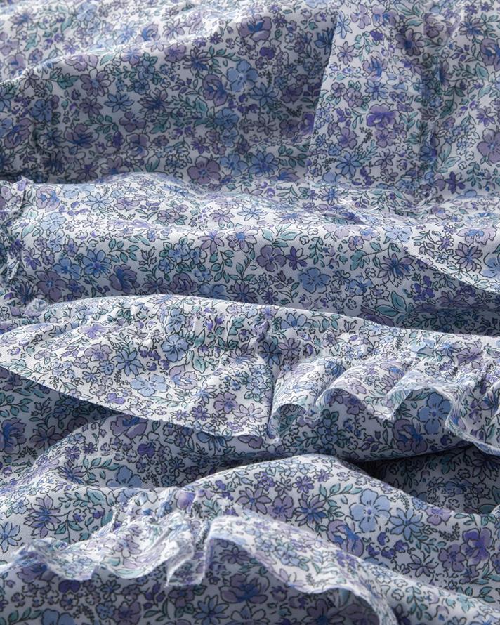 Floral Euphoria Fırfırlı Çift Kişilik Yatak Örtüsü Takımı 200x220 cm Mavi