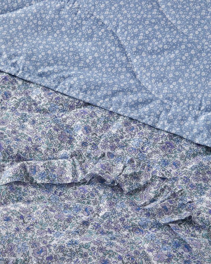 Floral Euphoria Fırfırlı Çift Kişilik Yatak Örtüsü Takımı 200x220 cm Mavi