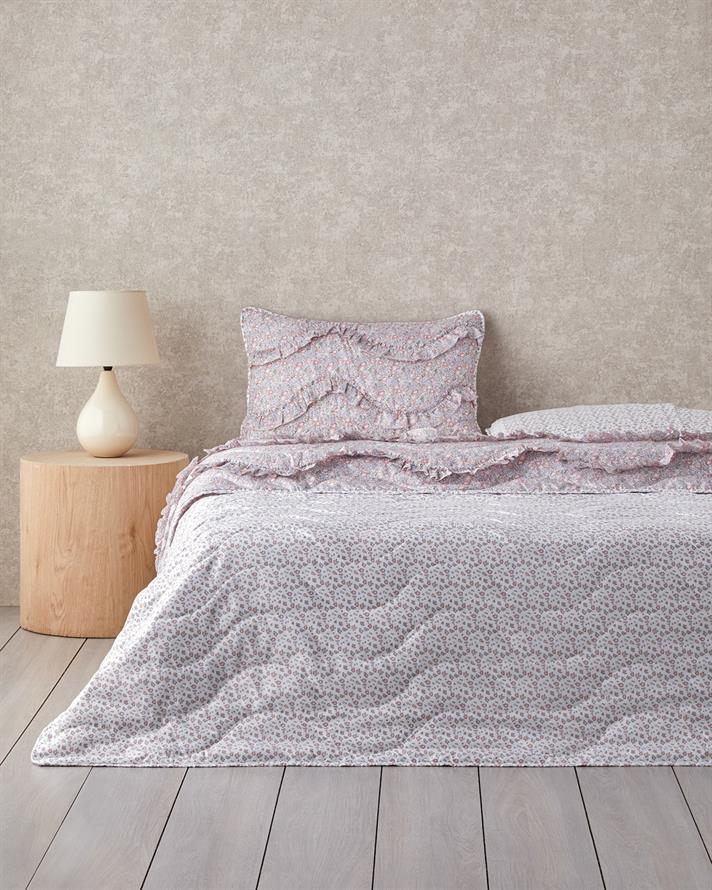 Floral Euphoria Fırfırlı Çift Kişilik Yatak Örtüsü Takımı 200x220 cm Somon