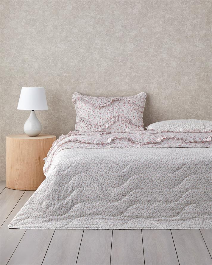 Floral Euphoria Fırfırlı Çift Kişilik Yatak Örtüsü Takımı 200x220 cm Pembe
