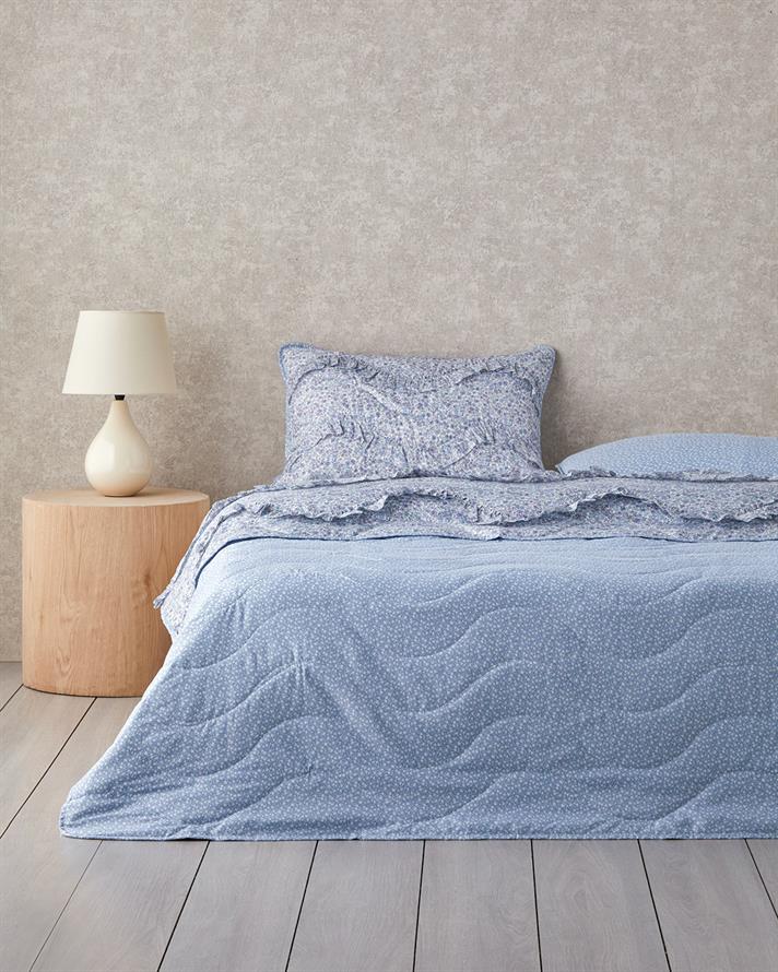 Floral Euphoria Fırfırlı Çift Kişilik Yatak Örtüsü Takımı 200x220 cm Mavi