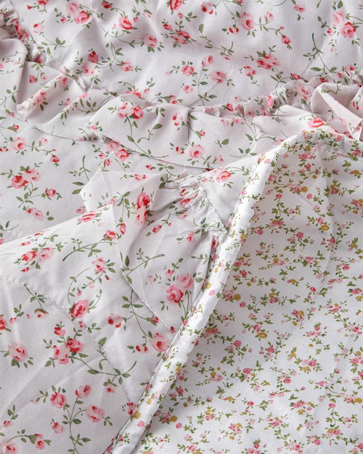 Floral Euphoria Fırfırlı Tek Kişilik Yatak Örtüsü Takımı 160x220 cm Pembe