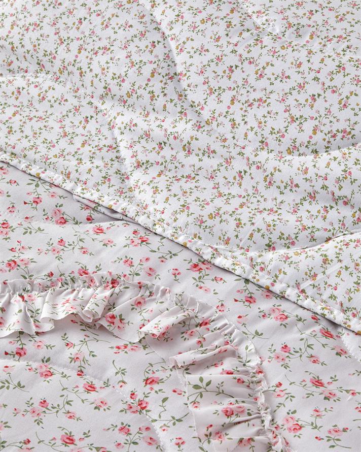 Floral Euphoria Fırfırlı Tek Kişilik Yatak Örtüsü Takımı 160x220 cm Pembe