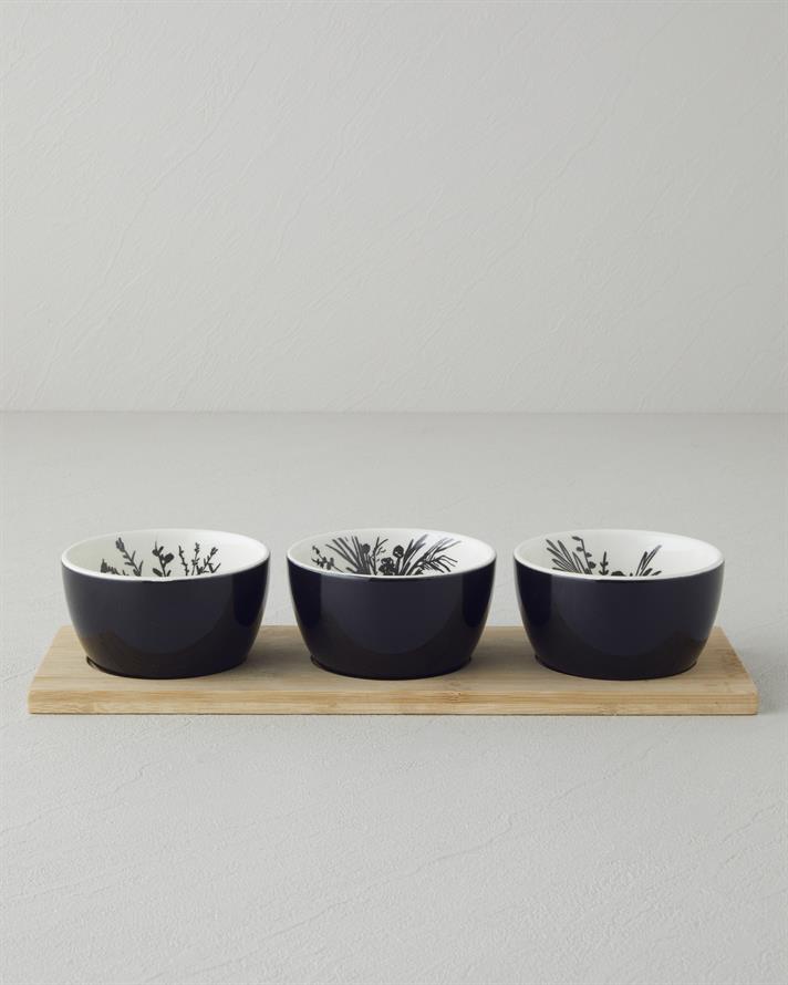 Floral Grace Stoneware Sunumluk Siyah - Beyaz