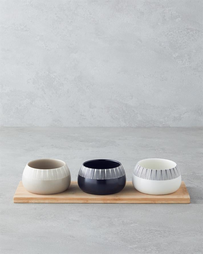 Floral Grace Stoneware Sunumluk Siyah - Beyaz