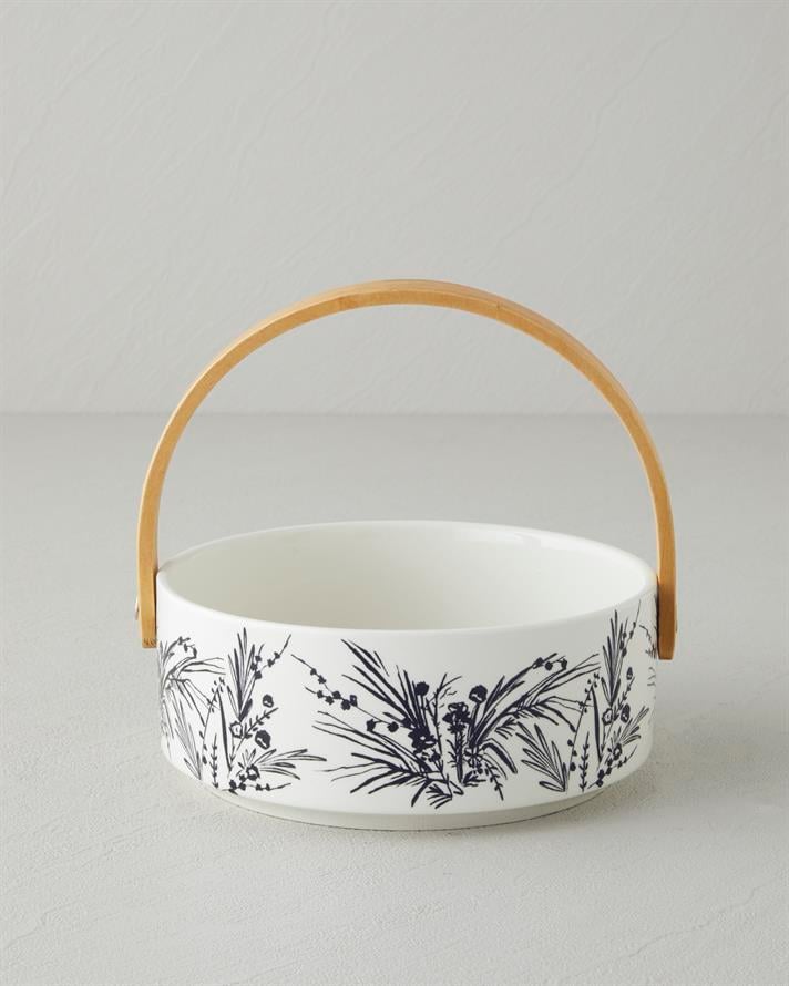 Floral Grace Stoneware Sunumluk Siyah - Beyaz