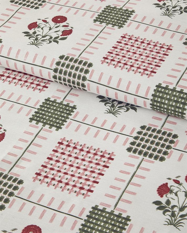 Floral Grid Pamuklu Ranforce Çift Kişilik Nevresim Seti 200x220 cm Gül Kurusu